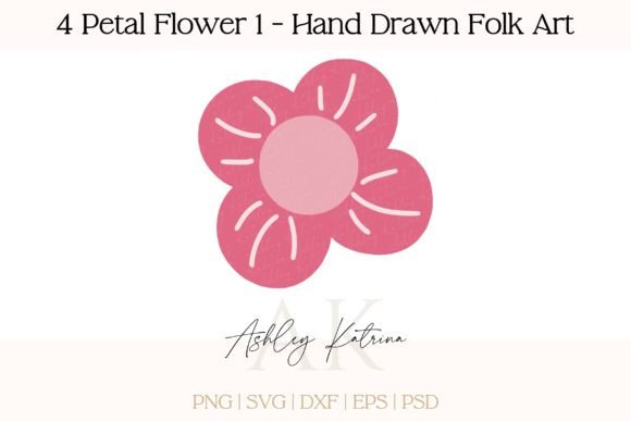 Download 4 Petal Flower 1 - Hand Drawn Folk Art - Petal Collection
