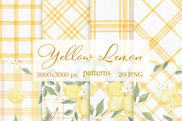 Download Watercolor Checkered Lemon Pattern Set - Lemon pattern Collection