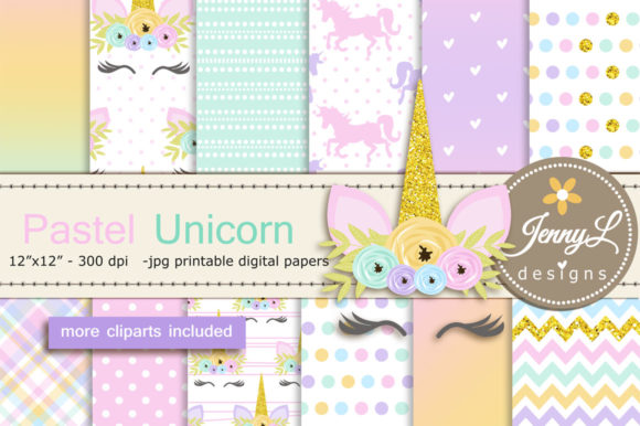 Download Pastel Unicorn Digital Paper and Clipart - Unicorn digital paper Collection