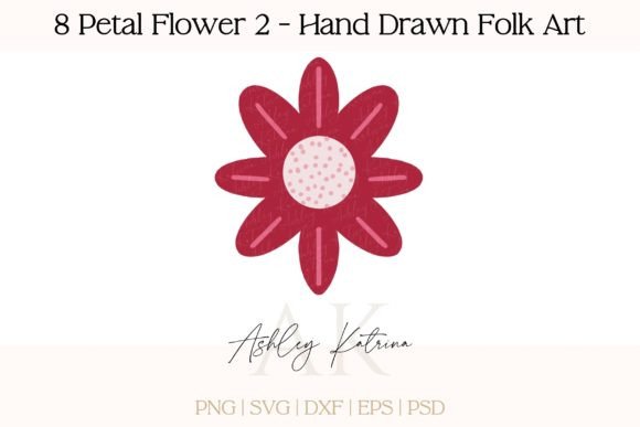 Download 8 Petal Flower 2 - Hand Drawn Folk Art - Petal Collection