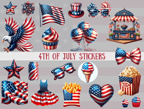 Download 4th of July Stickers, Digital Stickers - Digital stickers Collection