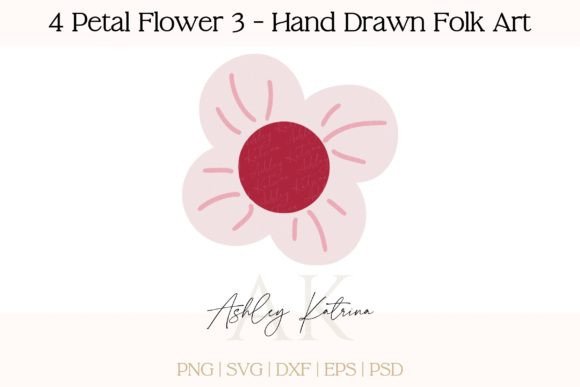 Download 4 Petal Flower 3 - Hand Drawn Folk Art - Premium Resources