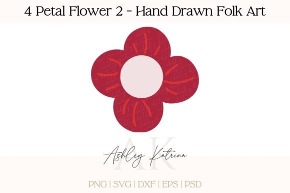 Download 4 Petal Flower 2 - Hand Drawn Folk Art - Premium Resources